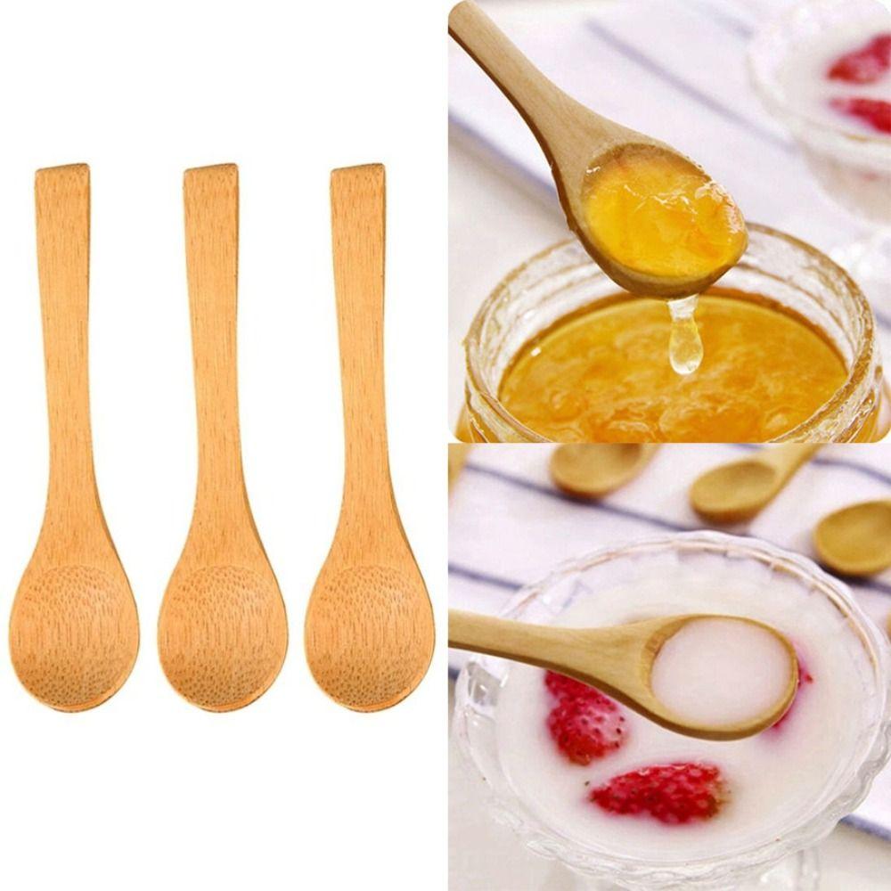 5Pcs Condiment Coffee Dishes Spoons Bamboo Wooden Spoon Teaspoon Dessert Spoon Kitchen