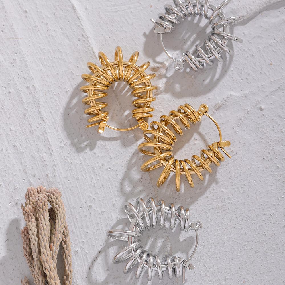 Eetit 2023 водонепроницаемые круглые полые геометрические серьги-кольца из нержавеющей стали, необычные серьги-кольца с металлической обмоткой, массивные новые ювелирные изделия для женщин