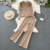 Women Fall Long Sleeve O-neck Single-breasted Knitted Cardigan and High Waist Pants Two Piece Sets Office Winter Outfits