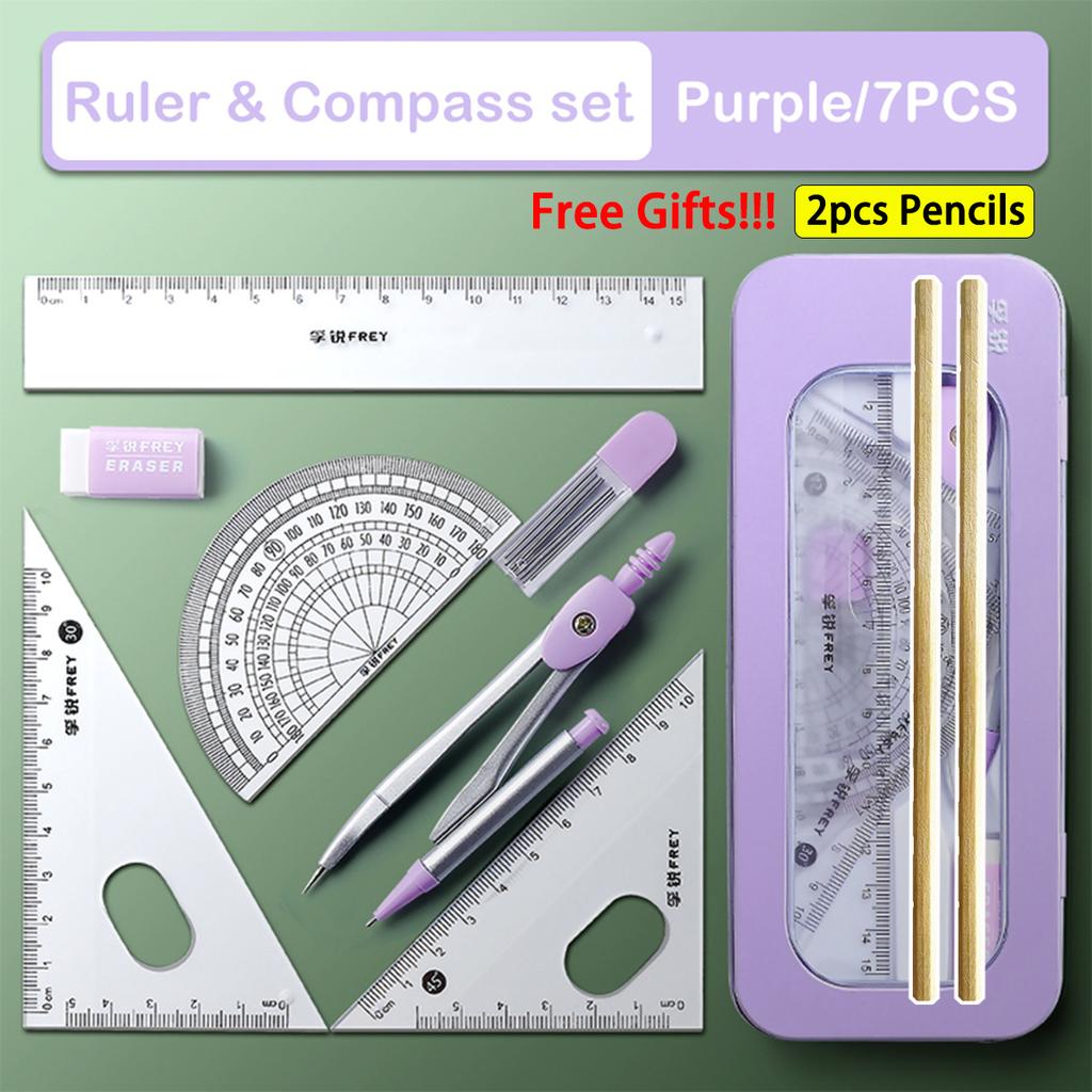 7pcs/ Set Math Geometry Ruler Multifunctional Drawing Tools For Students School Supplies Durable Engineering Design Stationery