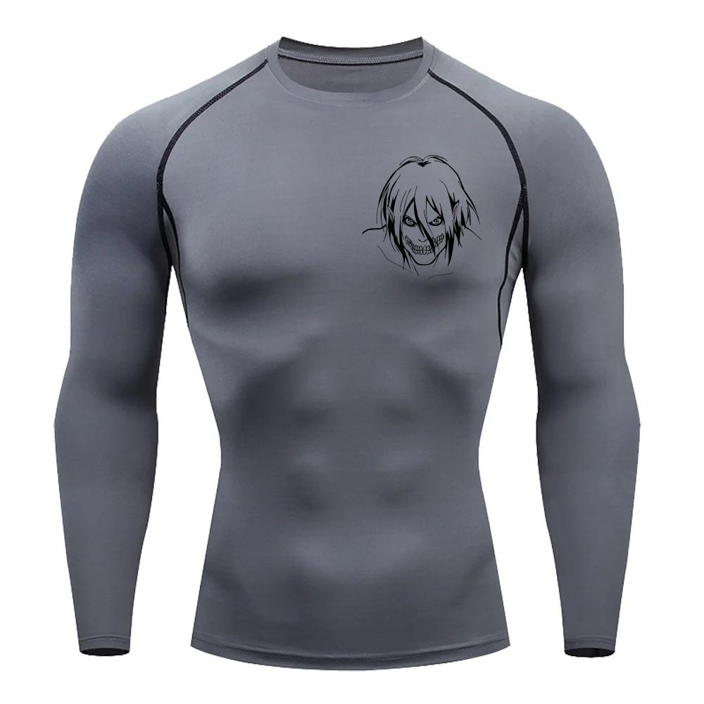 Men Compression Shirt for Workout Quick Dry Eren Yeager Print Top Breathable Sweat Absorbing Fit Fitness T-Shirt Sweat-Resistant