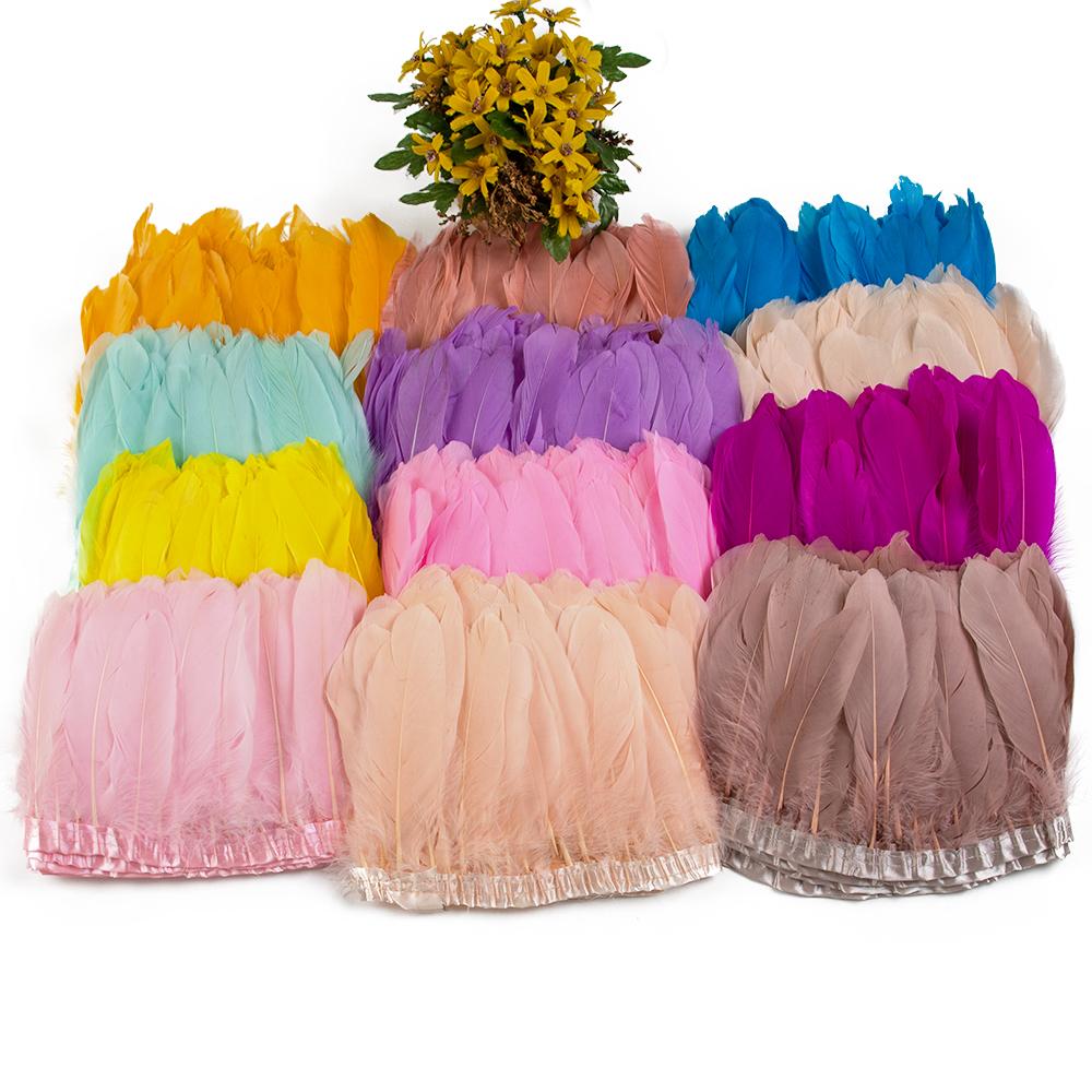 1 Метр Окрашенная Отделка из Гусиного Пера Золотого Цвета для DIY Поделок Вечернее Свадебное Платье Карнавальная Лента Декор для Одежды Плюмаж Аксессуары 15-20см