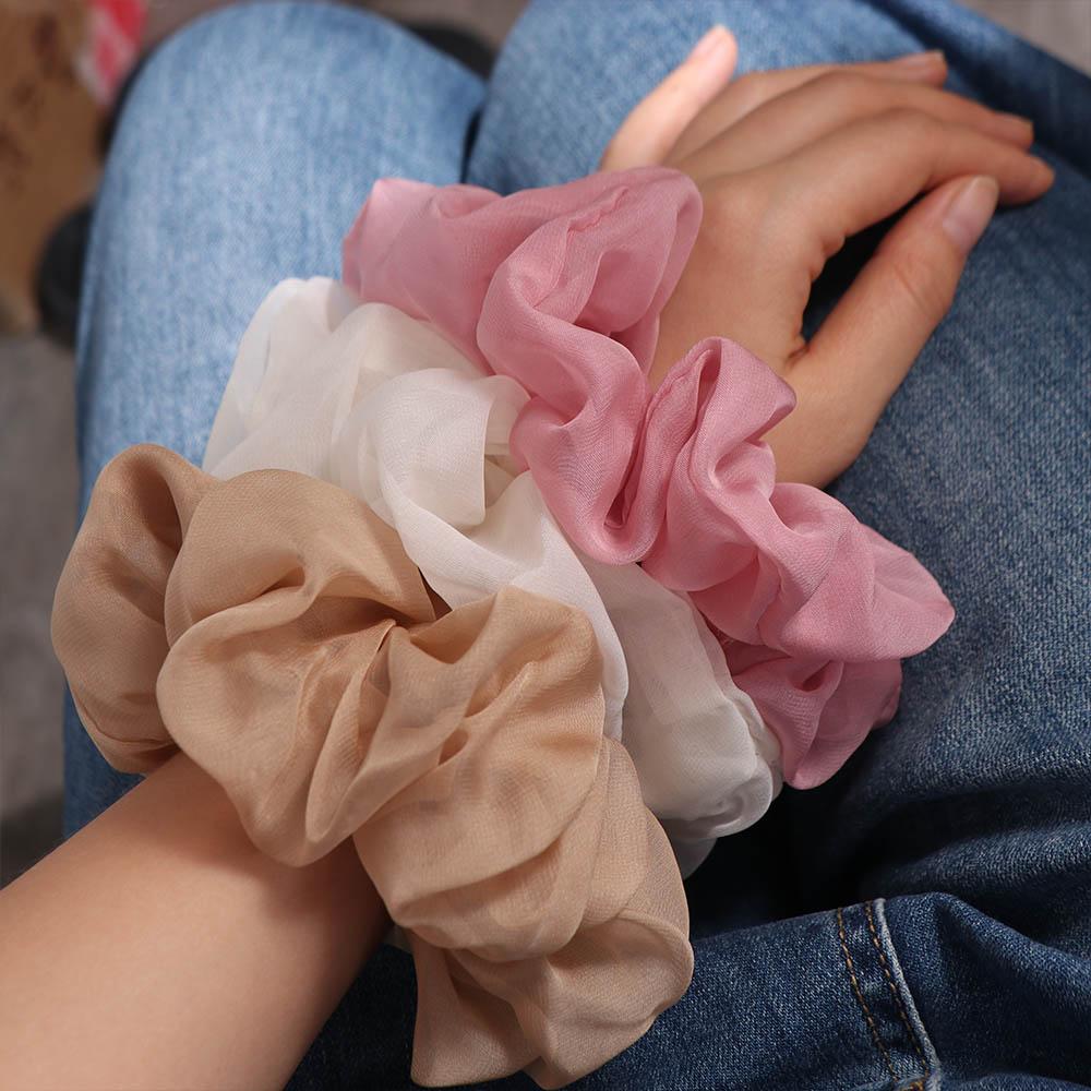Sweet Women Hair Scrunchies Solid Color Oversized Hair Ropes Luxury Chiffon Scrunchies  Girls