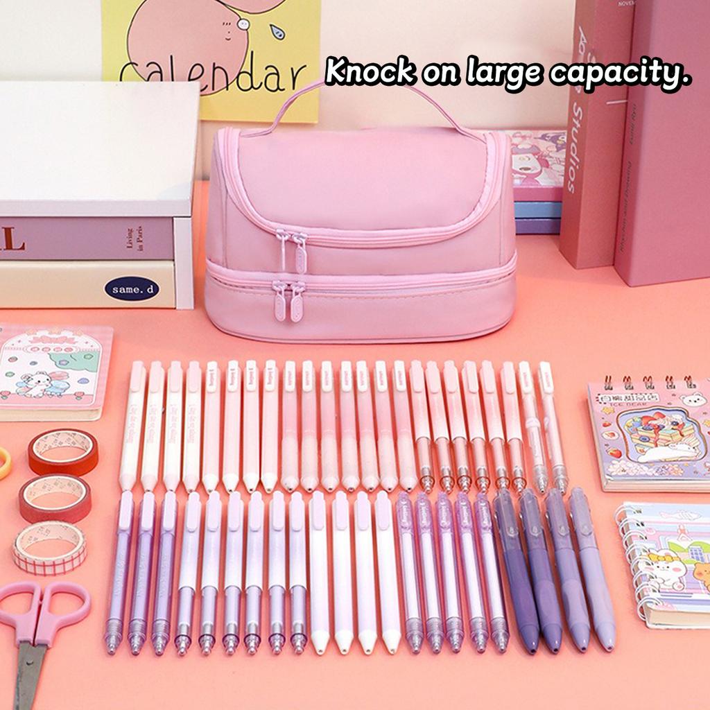 Macaron Color Large-capacity Pencil Bag Memory Waterproof Cloth Portable Pen Box Simple Cosmetic Bag Storage Bag Stationery Box