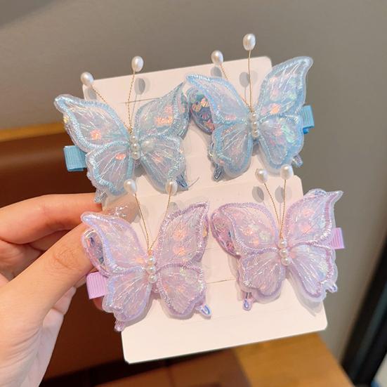 Girl Hairpin Double Layer Mesh Yarn Butterflies Decor Hair Clip with Imitation Pearls