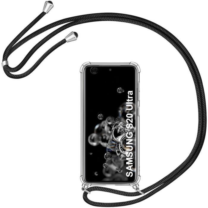 Защитный чехол - BOOLING - для Samsung Galaxy S20 Ultra - Гибкий - Прозрачно-Черный - Регулируемый ремешок