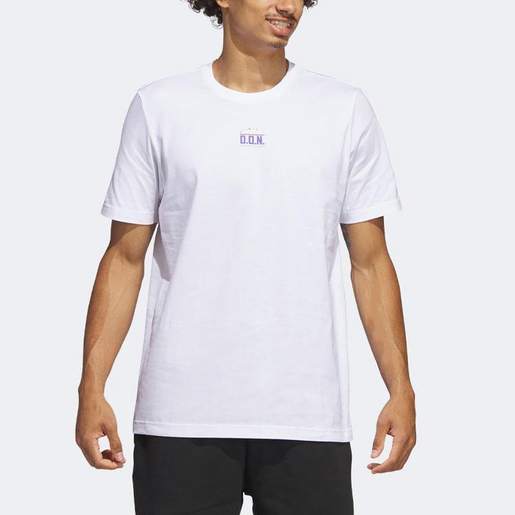 Adidas ДОН. Превосходная футболка с буквенным логотипом, круглым вырезом и короткими рукавами, мужские топы, белая IB9403