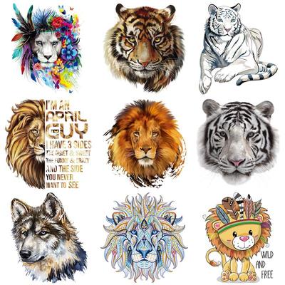 Нашивки с животными для одежды для мужчин и мальчиков, термонаклейки с утюгом на термонаклейках, тигр, лев, леопард, волк, теплопередача, моющиеся термонаклейки