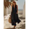 V Neck Sleeveless A Line Long Dress With Pockets Vintage Beach Vacation