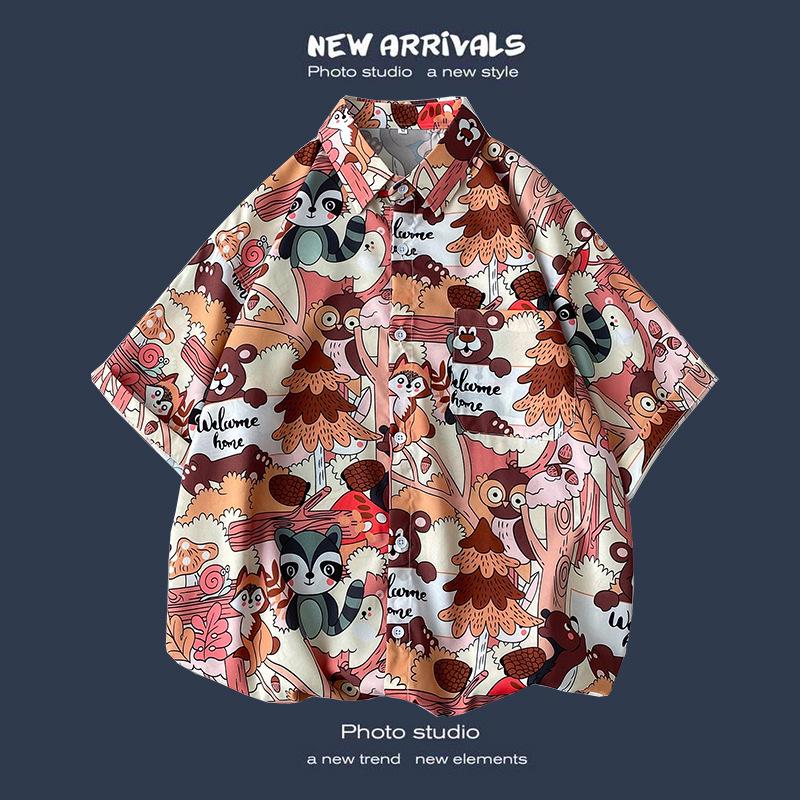 Летняя корейская ретро-цветочная свободная рубашка для пары - модный мужской топ с коротким рукавом