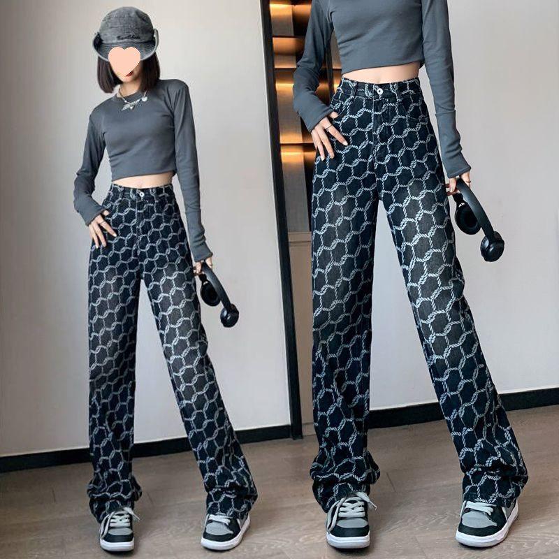 Plus Size Women's High Waist Denim Pants - Loose Fit, Wide-Leg, and Slimming for Autumn (Fits Up To 200 Jin)