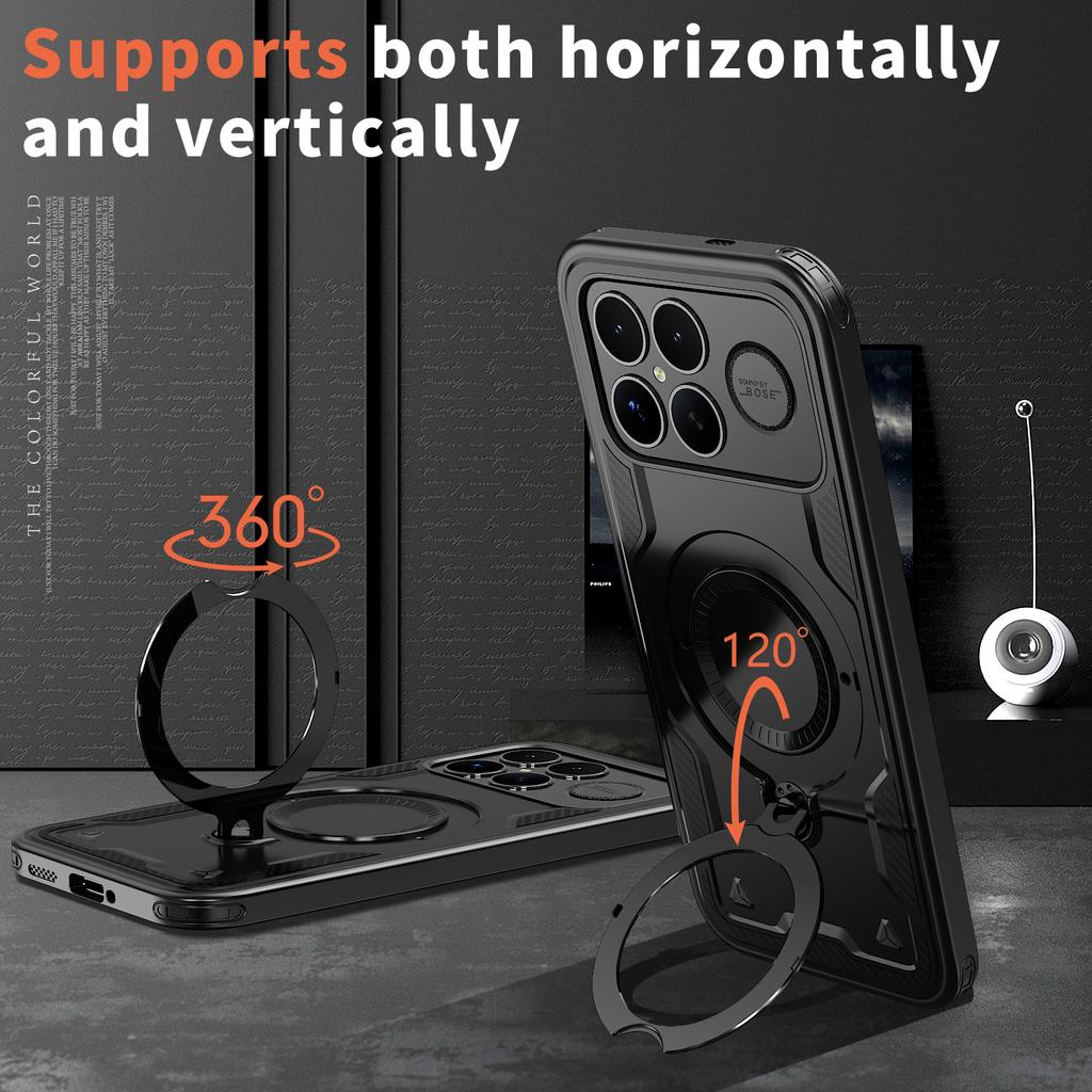 Бронированный противоударный чехол Fundas для Xiaomi Poco F8 Pro Ultra Redmi K90Pro Max 360° Вращающаяся магнитная подставка ТПУ Пластиковая крышка для телефона