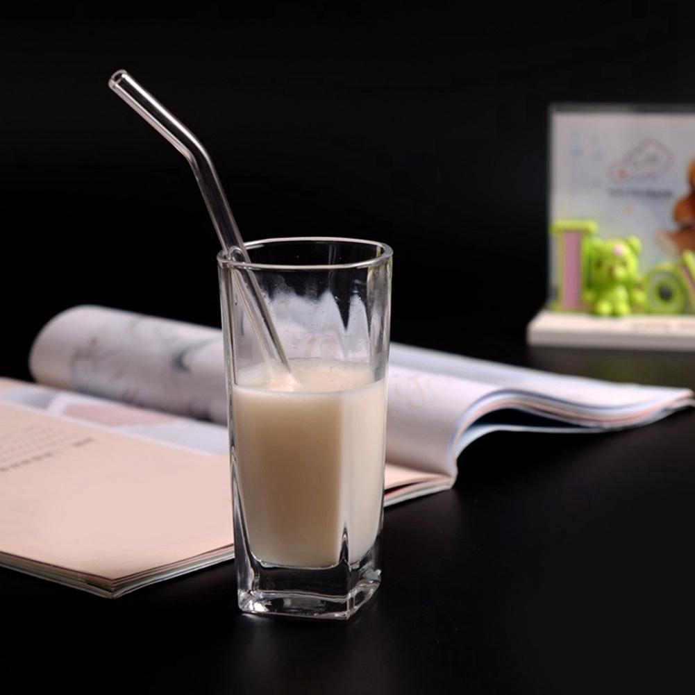 Portable Reusable Transparent Heat Resistance Drinking Glass Straw with Cleaning Brush Set