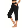 Women  Elastic High Waist 3/4 Pant Casual Active  Fit Wide Capris Leg Pants Trousers With Pockets