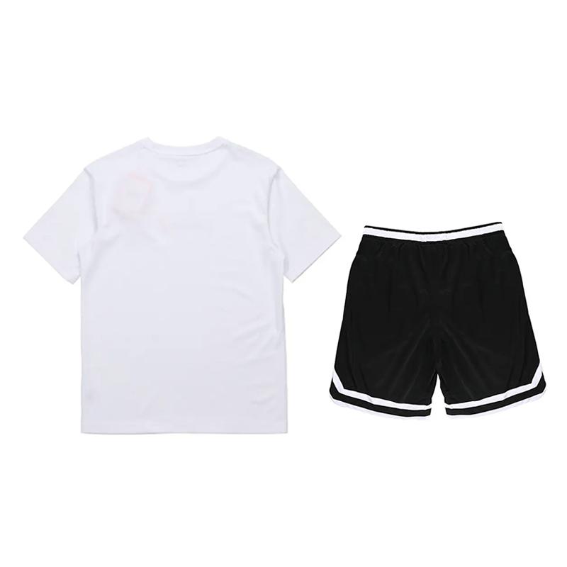 Li-Ning Gradient Logo Round Neck Short Sleeve Striped Comfortable Mid Waist Shorts Casual Sports Suit Unisex Sports Suit YHST171-1+YAPV001-1