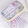 Large Capacity Pen Bag PU Leather+PVC Stationery Bag High Quality Pencil Case  School Office