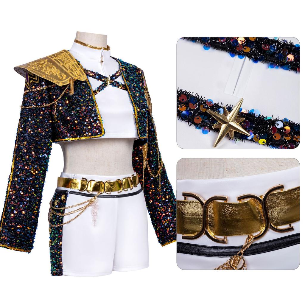 Новый черный цвет золото K-pop Косплей Охотники на демонов Руми Зои Мира Костюм Женский крутой костюм Хэллоуин вечеринка Наряд для ролевых игр