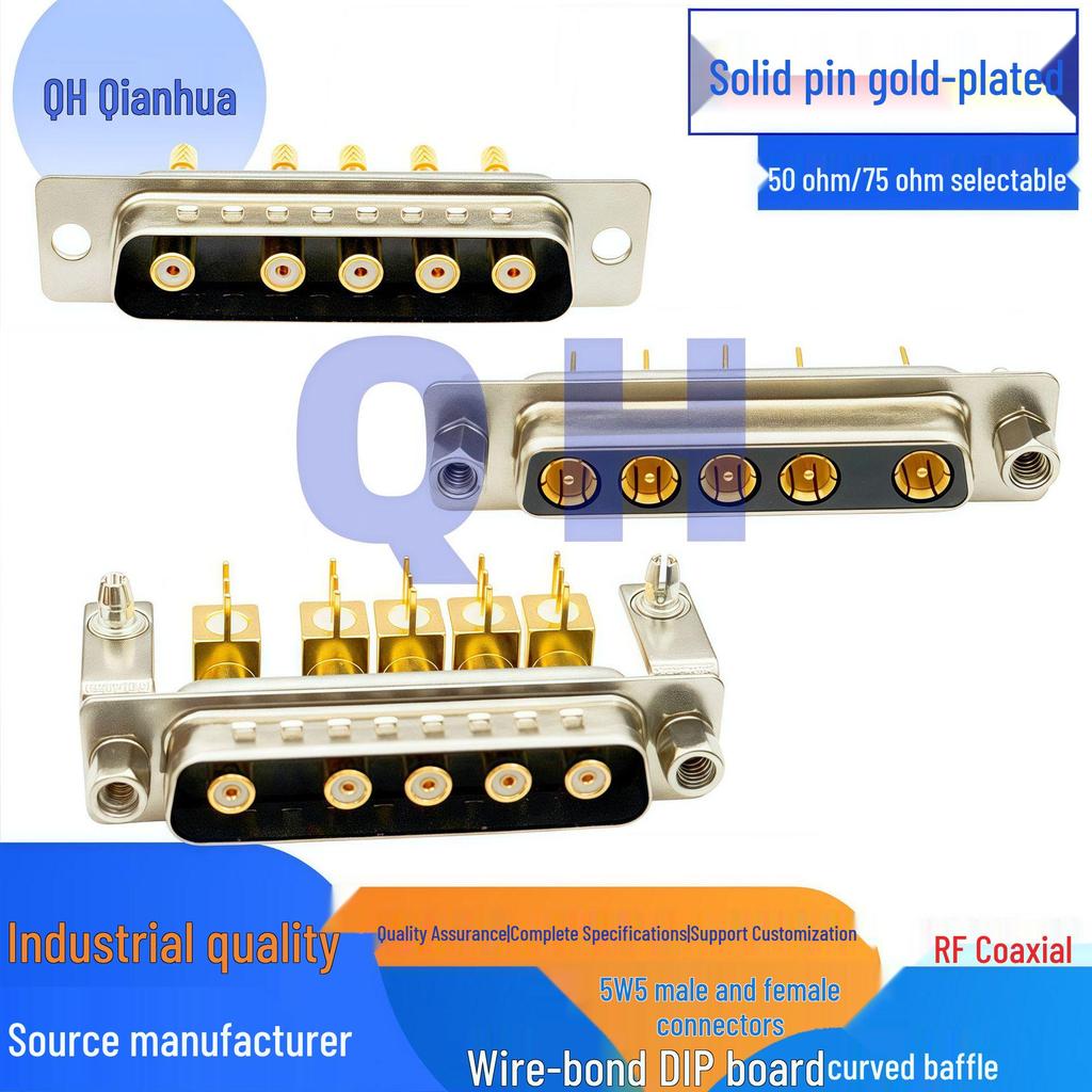 RF Coaxial 5W5 Male-Female Solder Type Straight Plug Socket D-SUB Connector