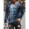 Весенне-осенние футболки с круглым вырезом и 3D-принтом с животным узором, модные повседневные мужские футболки с длинным рукавом