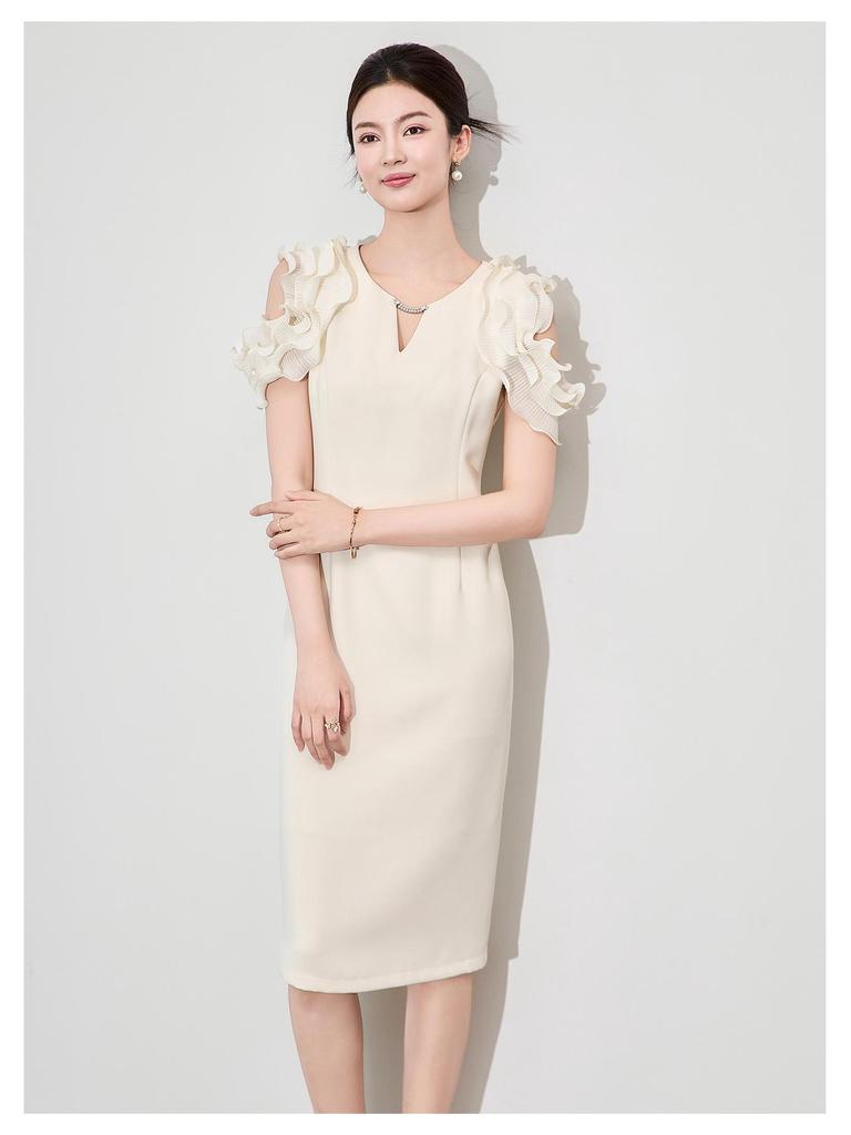 Профессиональное платье миди с рукавом до локтя класса люкс - Женский умный наряд для ранней осени