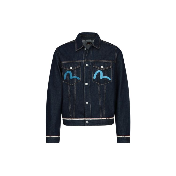 Evisu Back Seagull Eagle Embroidery Single-Breasted Collar Denim Jacket Men jackets Denim-Blue 2ESHTM3DJ115XXCT