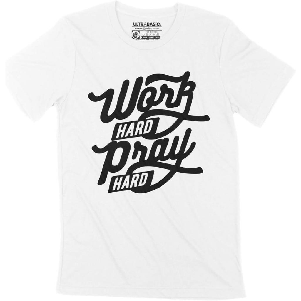 ULTRABASIC Men's Graphic T-Shirt Work Hard Pray Hard Inspirational Eco-Friendly Limited Edition Short Sleeve Tee-Shirt