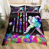 Ice Hockey Duvet Cover Hockey Player Bedding Set Winter Sports Event Comforter Cover Twin Full For Kids Boys Girls Bedroom Decor