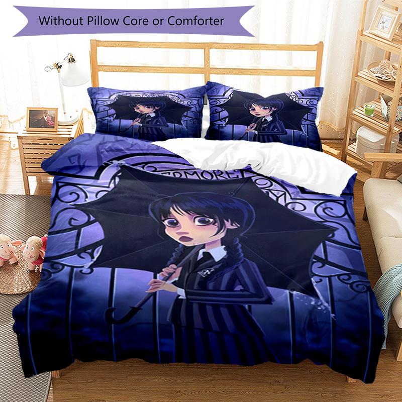 3pcs Wednesday Bedding Set Duvet Cover Closure Includes 1 Duvet Cover & 2 Pillowcases, Soft and Comfortable for All Seasons.
