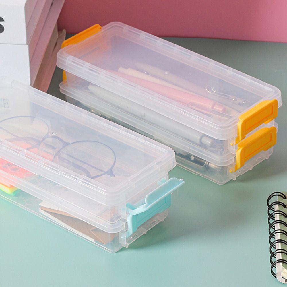 Portable Transparent Double-layer Pencil Case Large Capacity Multi-function Desktop Storage Box Glasses Case Stationery Box