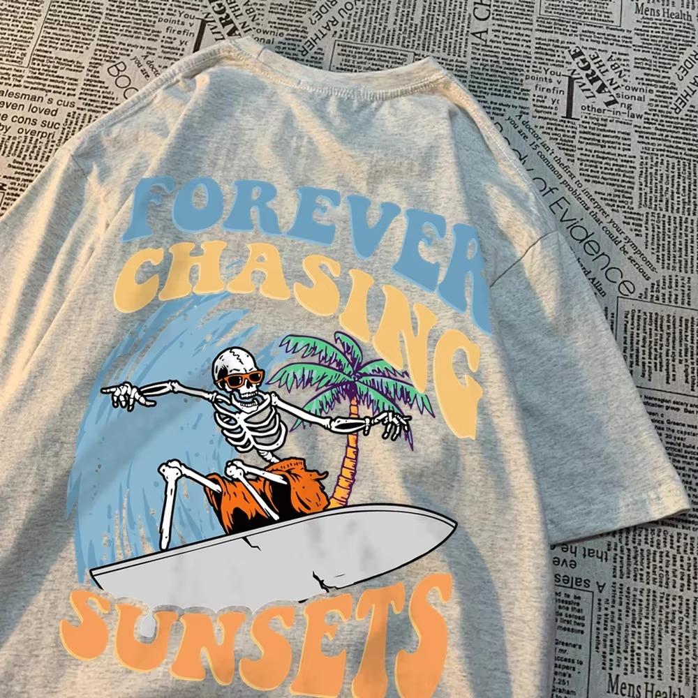 Forever Chasing Sunsets Fun Pattern Clothing Men Casual Cotton T Shirt Casual Crewneck Streetwear Harajuku Summer T Shirts Women