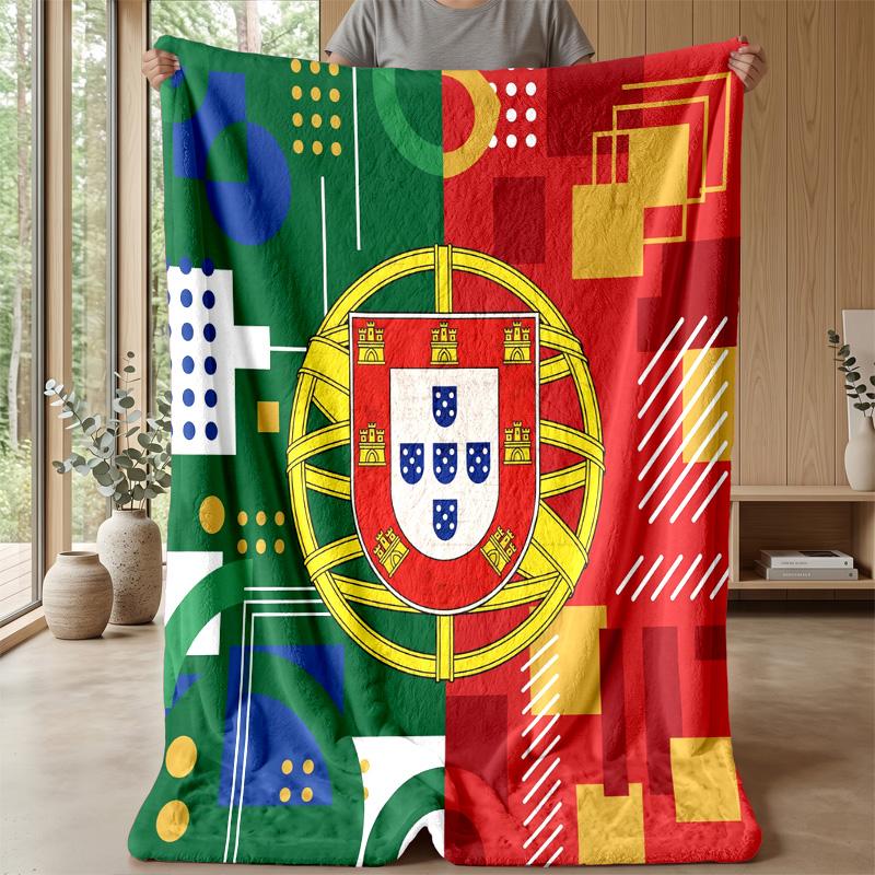 Portugal Football Printed Flannel Blanket Skin Friendly Warm Decorative Throw for Indoor Couch Bed Daily Use