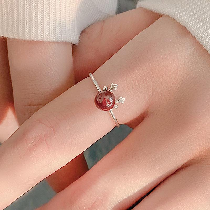 Кольцо Banyan Tree S925 Silver Garnet с рогом оленя - Милое открытое рождественское украшение для женщин