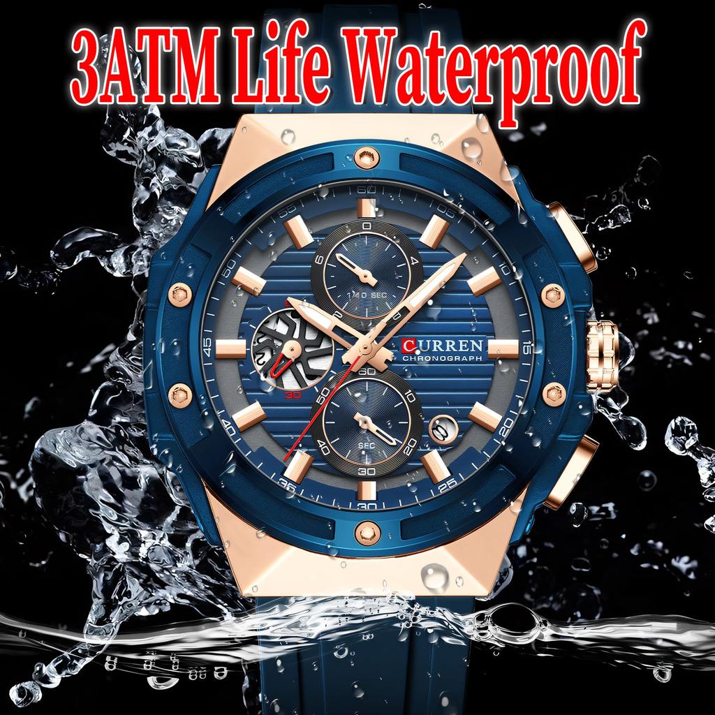 Men's Waterproof Luminous Calendar Chronograph Six Pin Silicone Strap Quartz Business Sports Watch