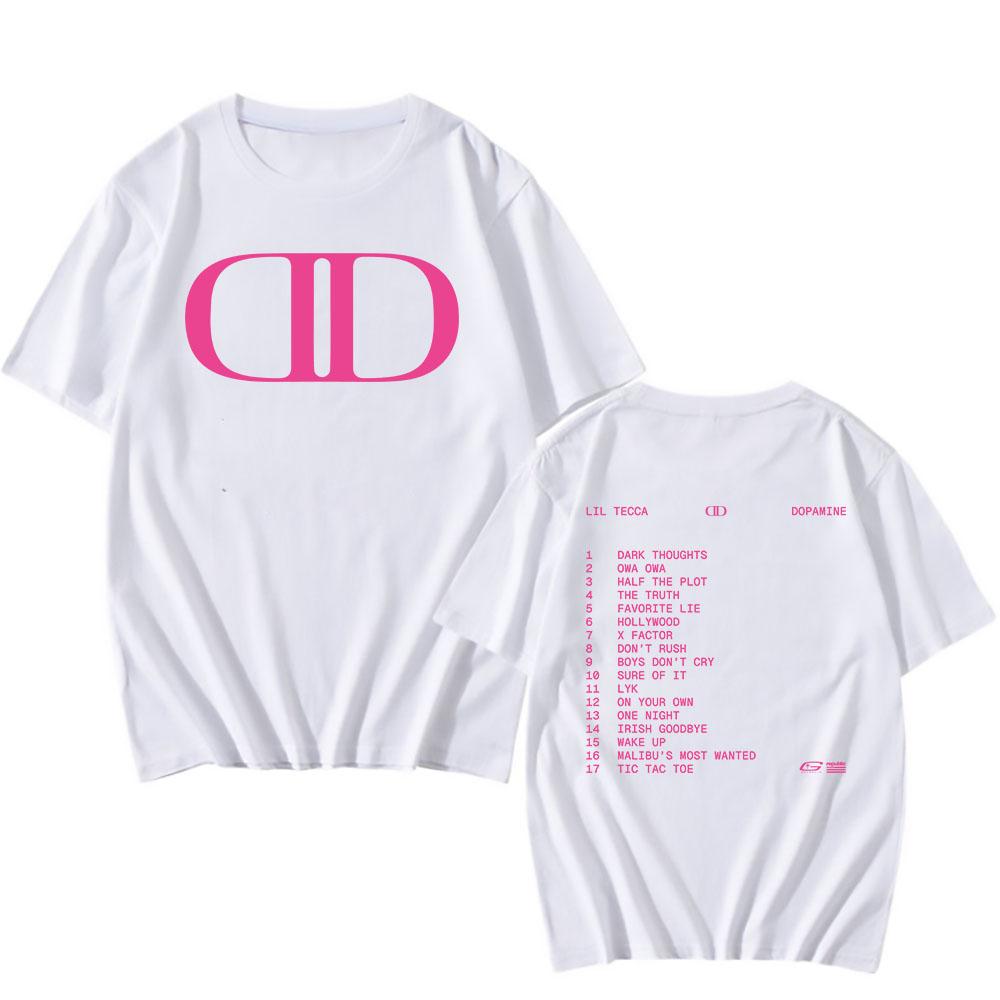 Lil Tecca DOPAMINE Футболка с альбомом, рэперский графический принт, модные футболки, футболка с коротким рукавом, хлопковая футболка, унисекс, уличная одежда, хип-хоп, мужские футболки