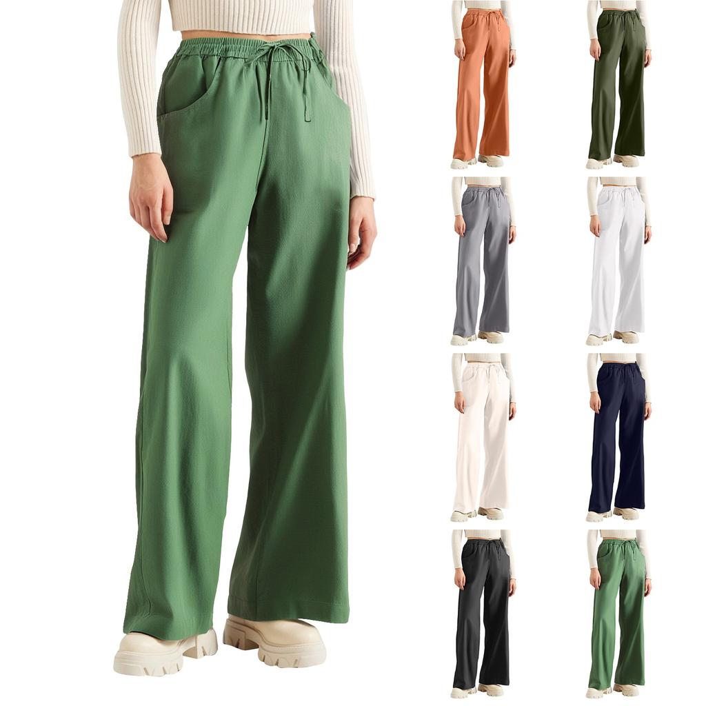 Women's Solid Color Wide Leg Pants With Elastic Waistband, Straight Leg, Loose Casual Pants