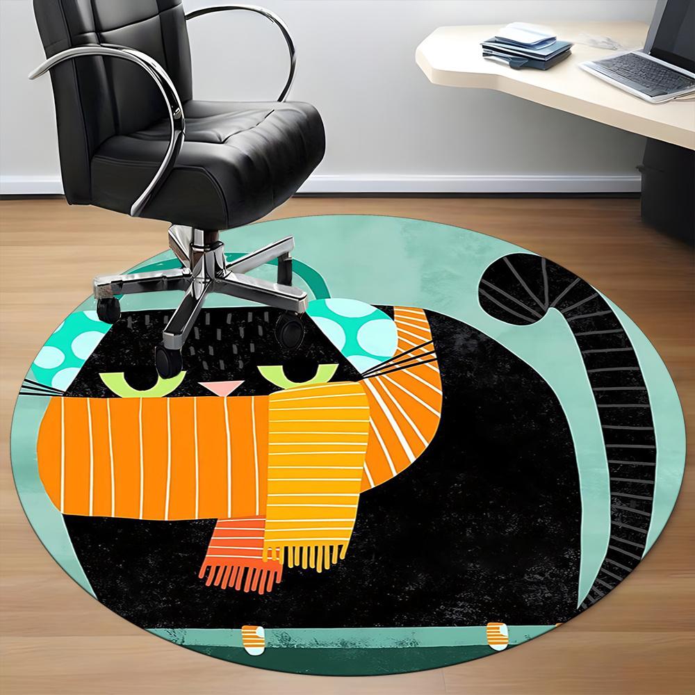 1pcCat Fashion Office Round Area Rug, Indoor Mat Suitable ForOffice, Under Office Chairs Bedroom Living Room Home Decor, Room Deco 074