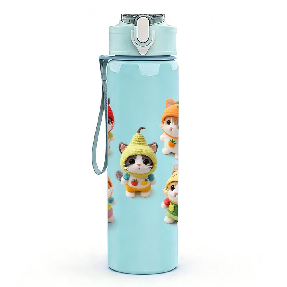 1PC Colorful Elf Dwarf Cartoon Group Print 750ml Color Plastic Sports Water Bottle Leakproof Flip Straw Lid Suitable for Sports Office Home Use