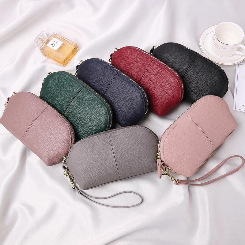 Genuine Leather Women Long Wallet Zipper Wristlet Bag Lady Clutches Coin Purse Cowhide Mobile Phone Bag Evening Party Handbag
