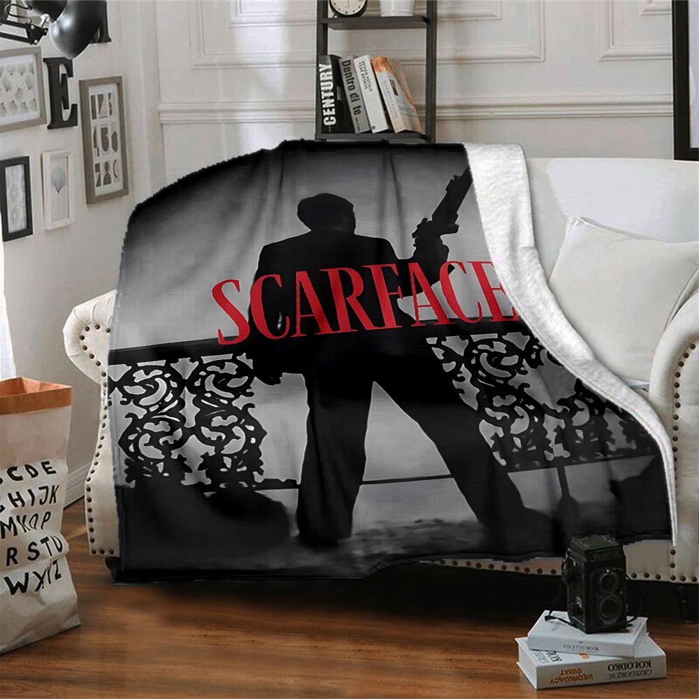 1 шт. Плед Scarface, мягкий, удобный, с цифровой печатью, всесезонный, многоцелевой, вязаная ткань, постельное белье, для офиса, дивана, домашний декор