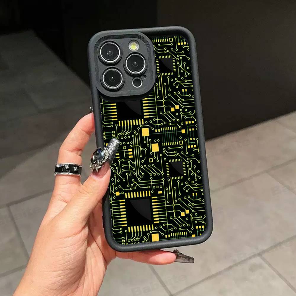 Чехол для телефона с рисунком печатной платы Для IPhone 17 16 15 13 11 12 14 Pro Max Plus Силиконовая Защитная Крышка