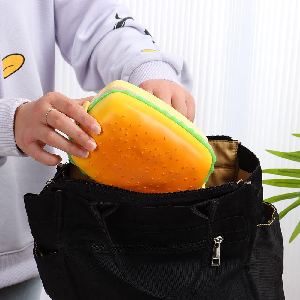 Cute Hamburger Fork Food Container Lunch Box Double Tier Bento Lunchbox