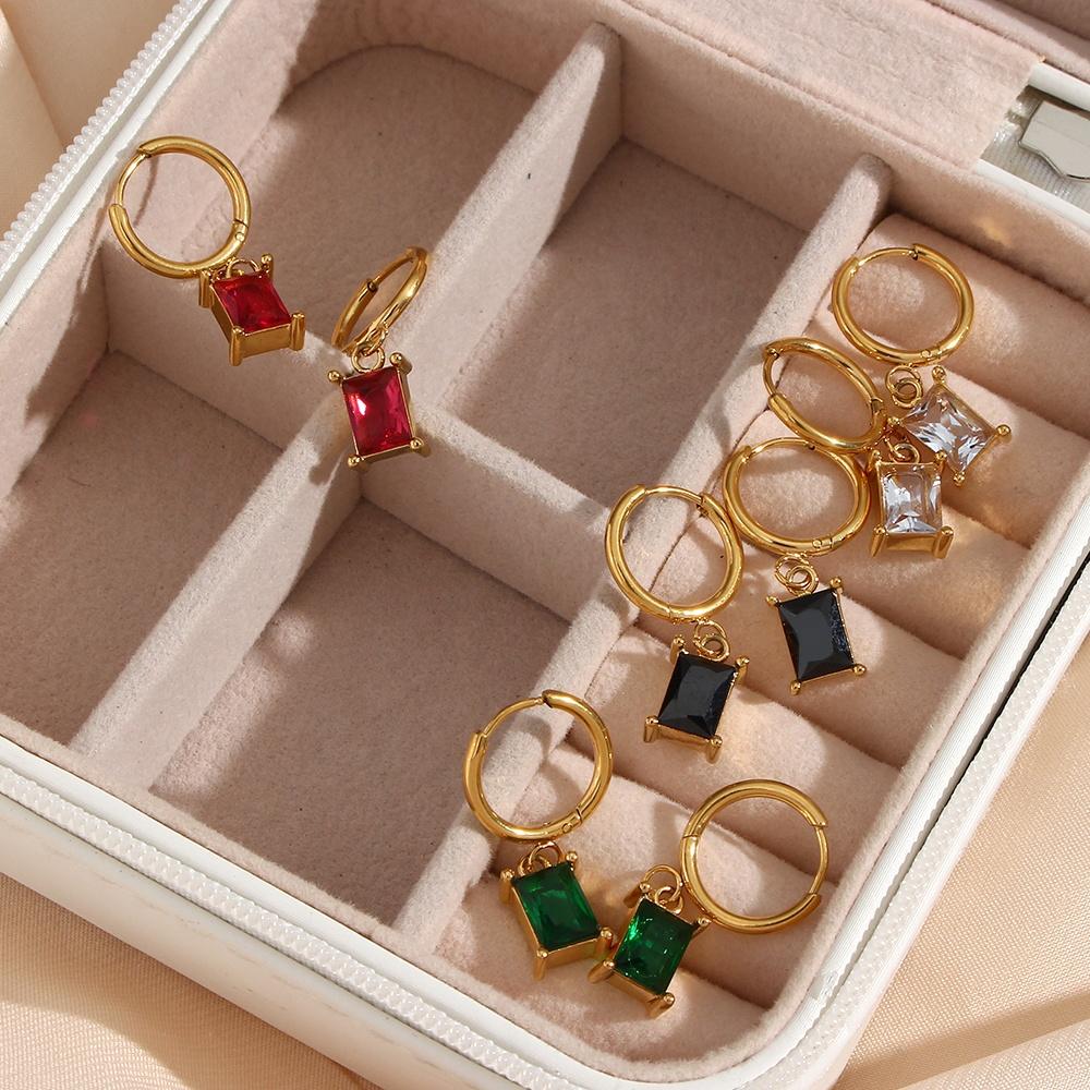 Dingran Hot Selling Square Zircon Pendant Necklace and Earring Set Stainless Steel Waterproof Jewelry Set