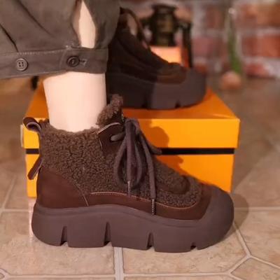 Популярные женские ботинки Martin 2025 года, новые зимние ботинки на толстой подошве, бархатные теплые туфли с низким голенищем, удобные туфли из хлопка для женщин