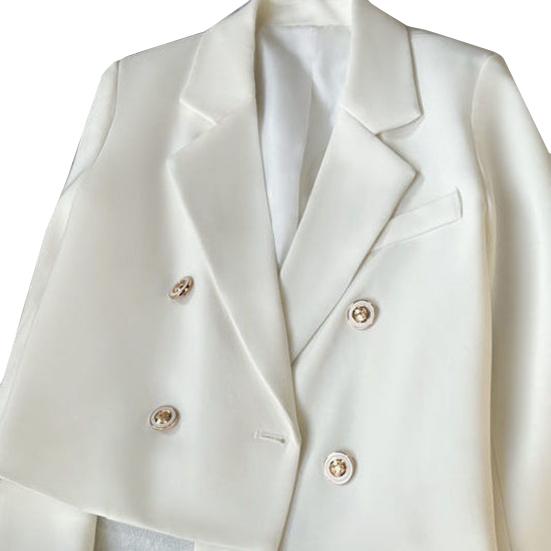 Spring Women Breasted Office Cropped Blazer Lapel Solid Color Long Sleeve Double Jacket Suit Coat