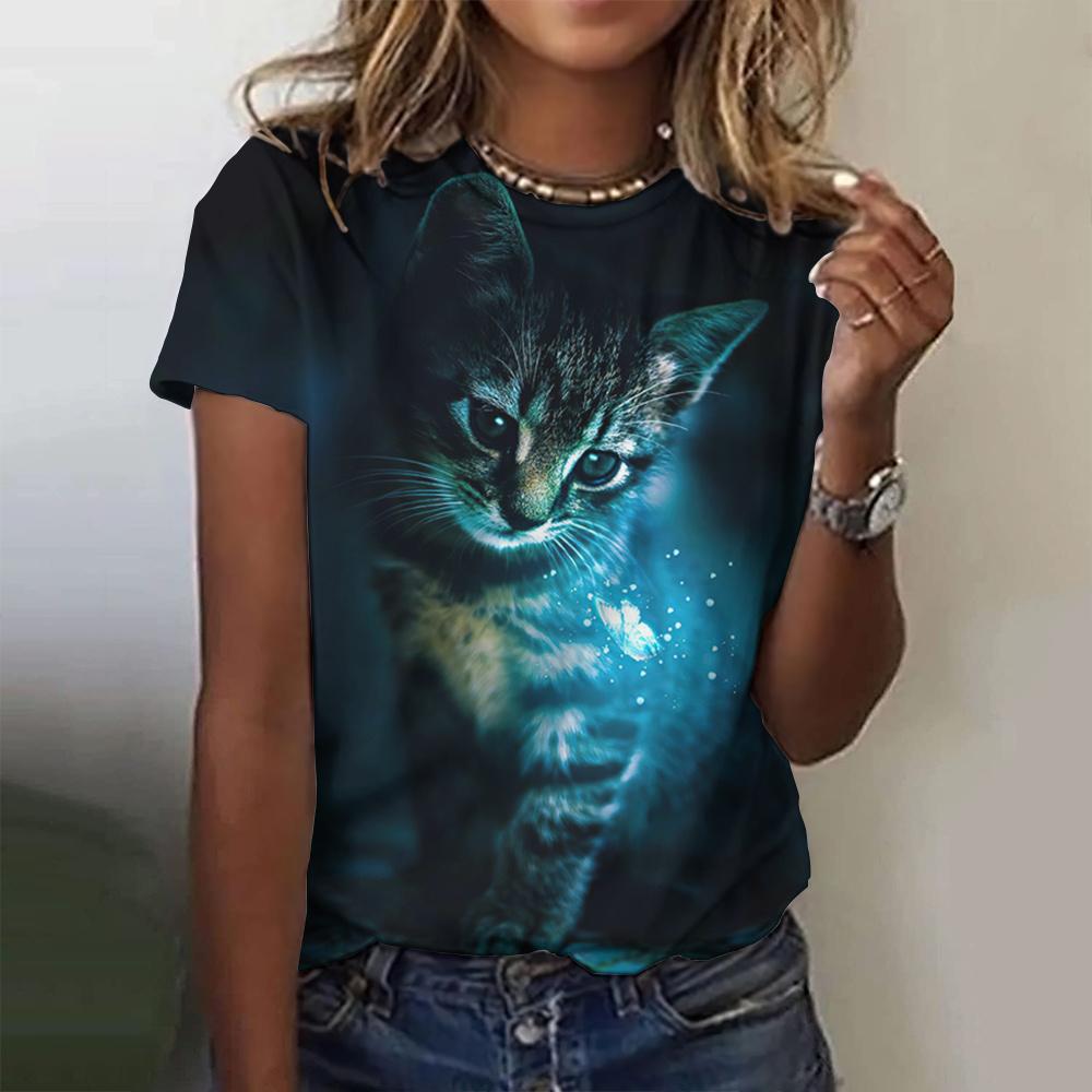Женские футболки, забавные модные топы с короткими рукавами, женские футболки с 3d кавайным принтом кота Y2k, женская одежда больших размеров, Эстетические футболки