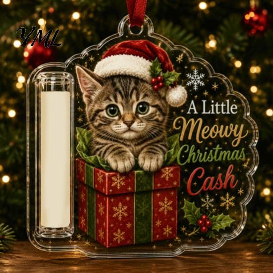 Money Clip for Christmas Tree Cash Gift Holder Ornament, Cute Dog Clear Acrylic Gift, Xmas Hanging Decoration Holiday Party Supplies Favors