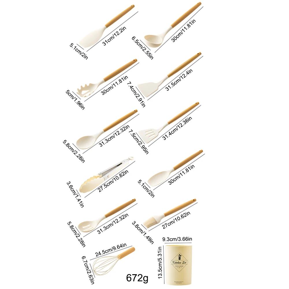 Набор из 12 предметов силиконовой кухонной утвари, антипригарная лопатка, ложка, кухонные принадлежности, ручка из полипропилена, набор кухонных принадлежностей с ведром для хранения