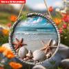 2D плоский 20*20 см 1 шт. Пляжный пейзаж Морская звезда и ракушка Тема Подвесной настенный декор, морской отдых стиль отдыха Деревянное украшение, подходит для кафе и лета