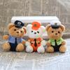 Adorable Plush Teddy Bear Keychain Soft Pp Cotton Stuffed Toy Police Firefighter