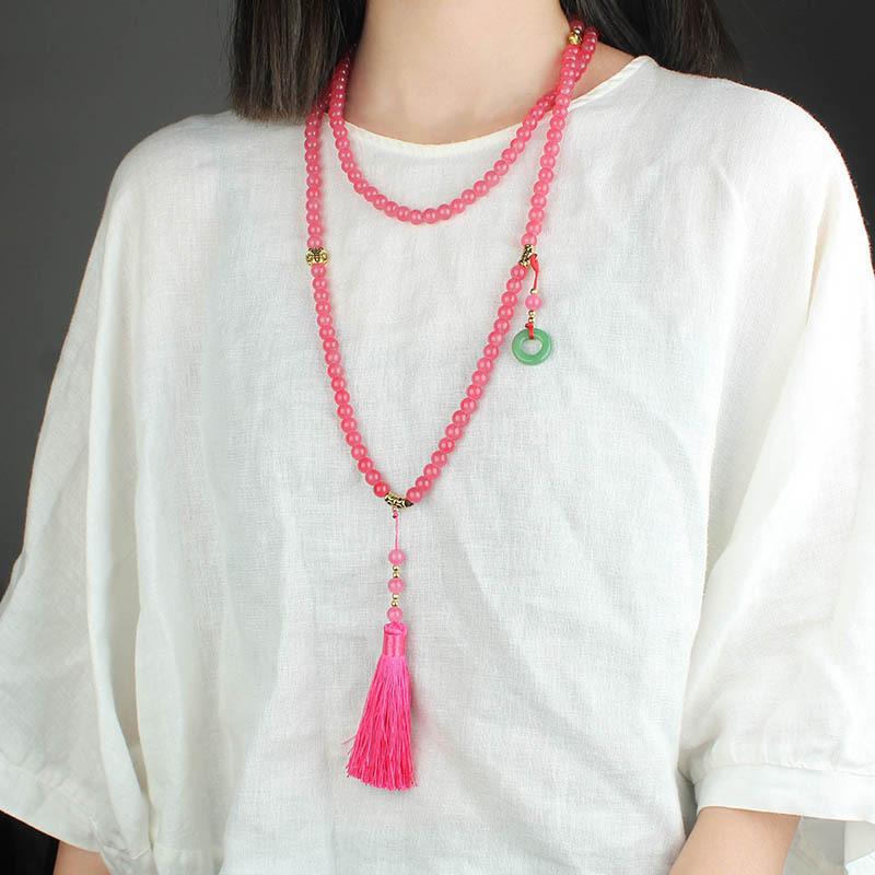 GEMCHIC Women's Chinese Style Multi-Layer Long Beaded Tassel Necklace, Versatile Back Chain, Ethnic Boho Fashion Jewelry
